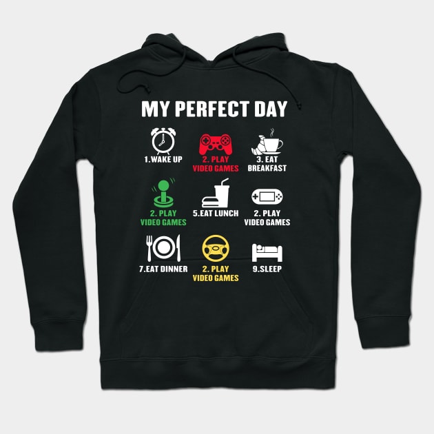 My Perfect Day Video Games Funny Video Gamer Hoodie by ChrifBouglas